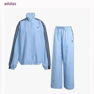 Adidas Sky Blue Tracksuit with Black Stripes